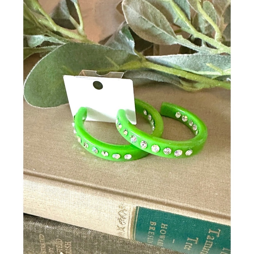 Green Rhinestone hoops - Picture 2 of 3